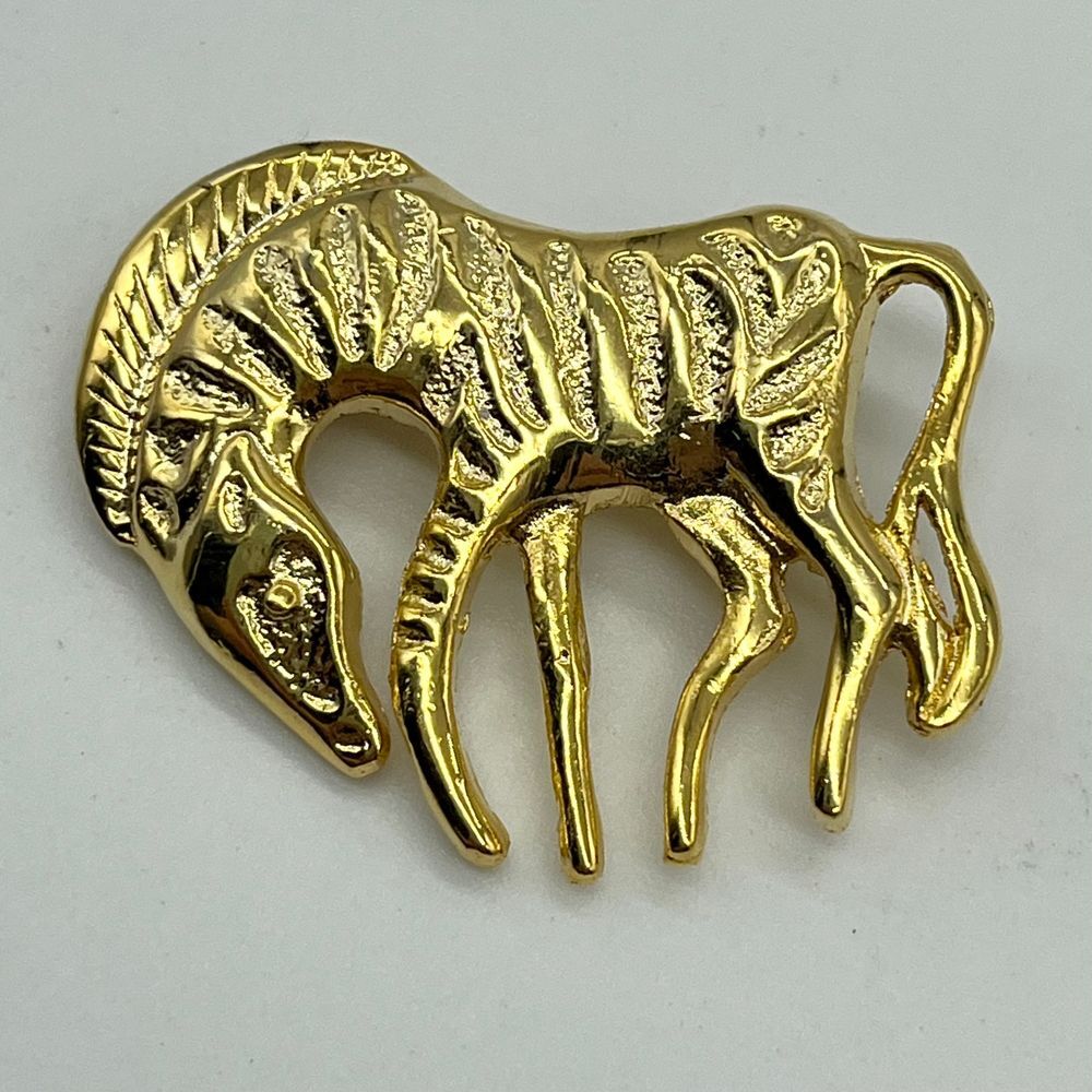 Vintage Gold Tone Zebra‎ Brooch Pin Animal Statement Jewelry